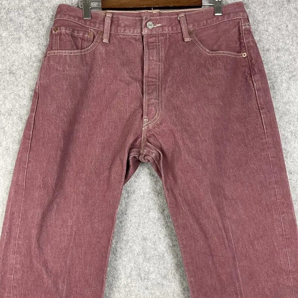 Levis 501 Jeans Mens 34x27 Pink‎ Red Cotton Straight Denim Mid Rise READ